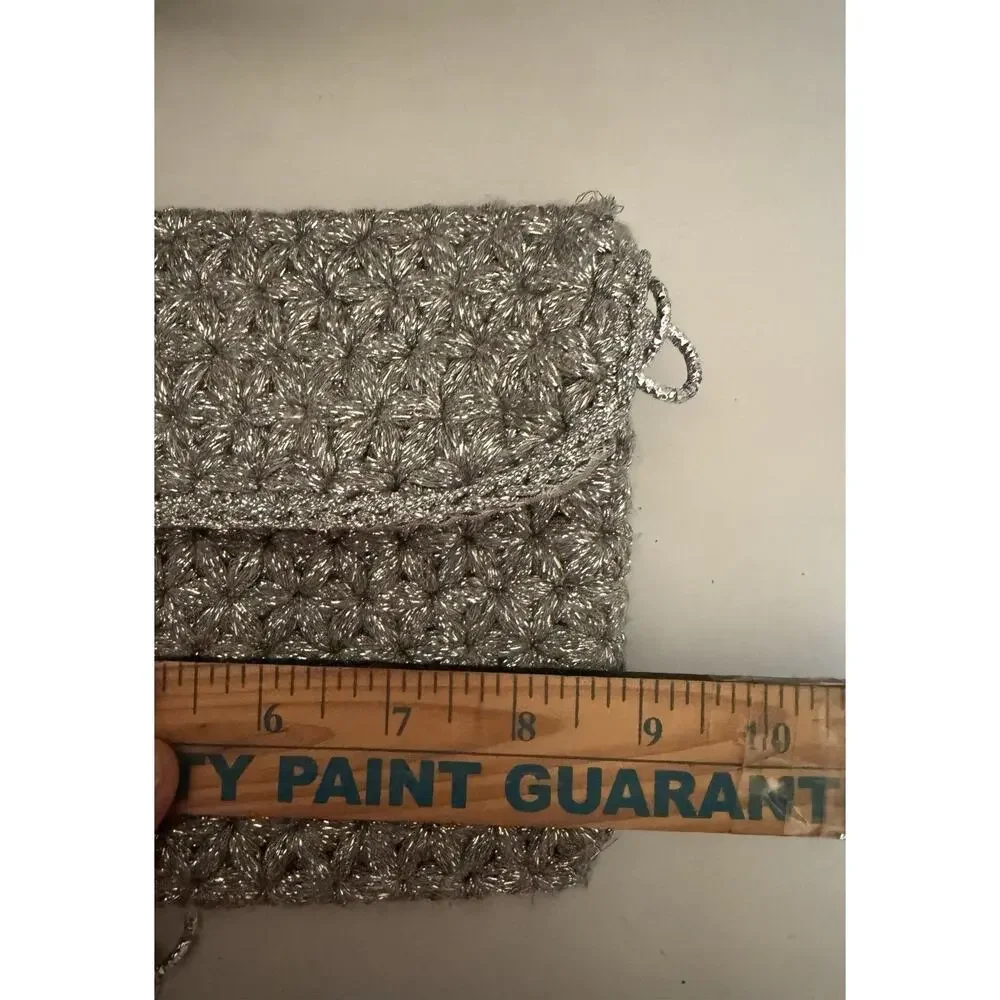 Piti Purse Handmade in Italy Silver Metallic Crochet Chain VTG Shoulder Bag